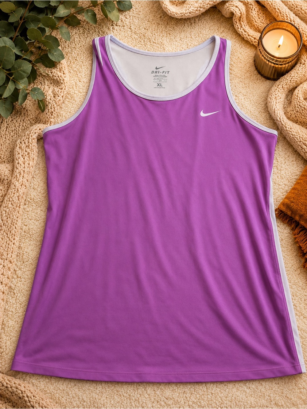 Nike Women's Purple Dri-FIT Racerback Tank with White Trim